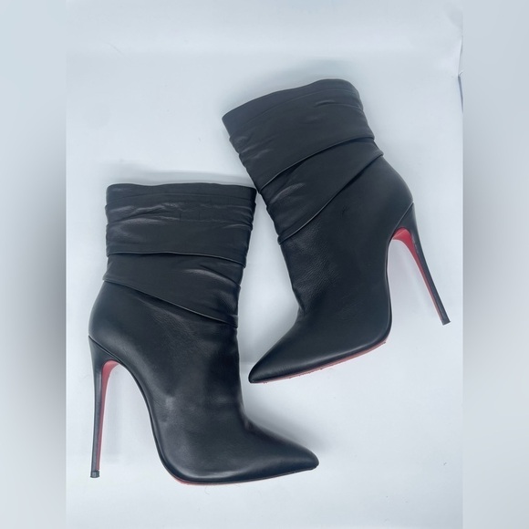 Christian Louboutin Ishtar Black Leather Mid Calf Pointed Stiletto Heels Boots - Picture 1 of 14